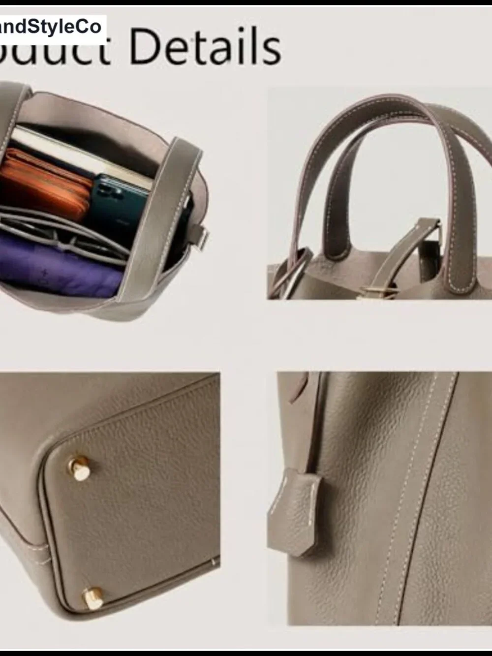 Genuine Leather Bucket Bag Top-Handle Satchel with Lock